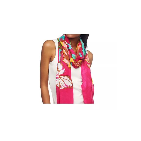 Collection 18 Forget Me Not Floral Scarf Eyelash Fringe Multicolor 24"x80" NWT - Picture 3 of 3